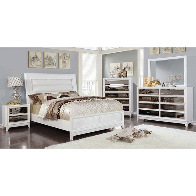 Furniture of America Golva King Upholstered Panel Bed CM7295WH-EK-BED IMAGE 1