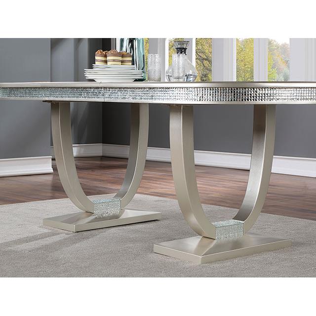 Furniture of America Oval Cathalina Dining Table with Trestle Base CM3541SV-T-TABLE IMAGE 3