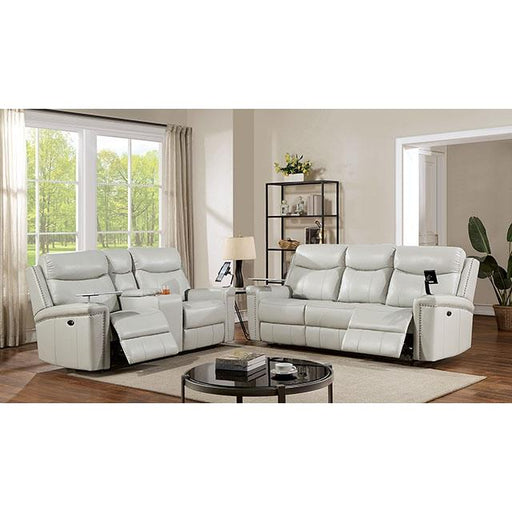 Furniture of America Florine Power Reclining Leather Loveseat with Console CM6252LG-LV-PM IMAGE 2