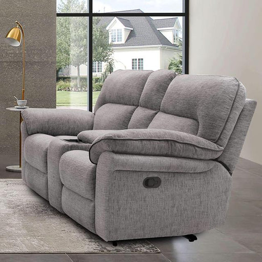 Furniture of America Josias Reclining Fabric Loveseat with Console CM9908DV-LV-PK IMAGE 1