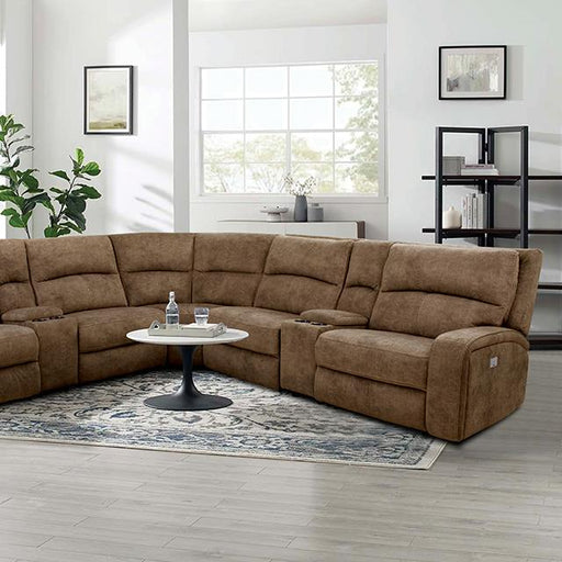 Furniture of America Apostolos Power Reclining Fabric Sectional CM9915BR-SECT-PM IMAGE 1