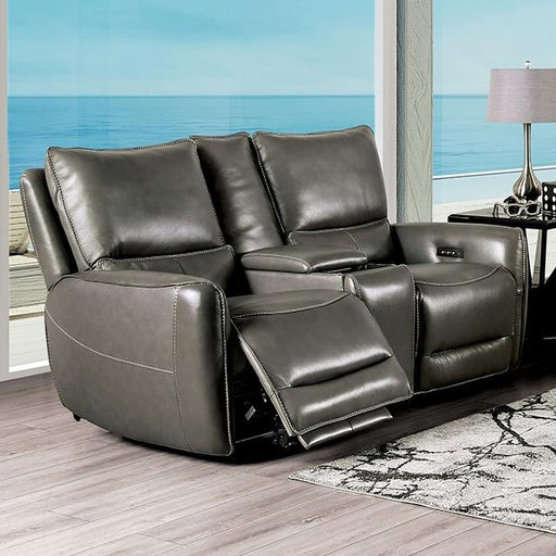 Furniture of America Phineas Power Reclining Loveseat with Console CM9921GY-LV-PM IMAGE 1