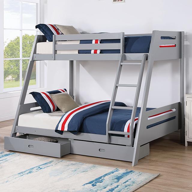 Furniture of America Emilee FM-BK003GY Twin/Full Bunk Bed IMAGE 1