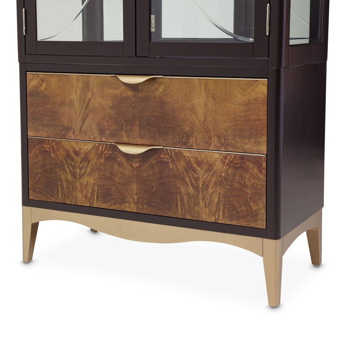 AICO Malibu Crest Display Cabinet in Crotch Mahogany