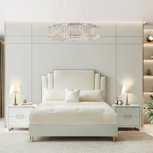 AICO Furniture Palm Gate Queen Upholstered Platform Bed in Cloud White
