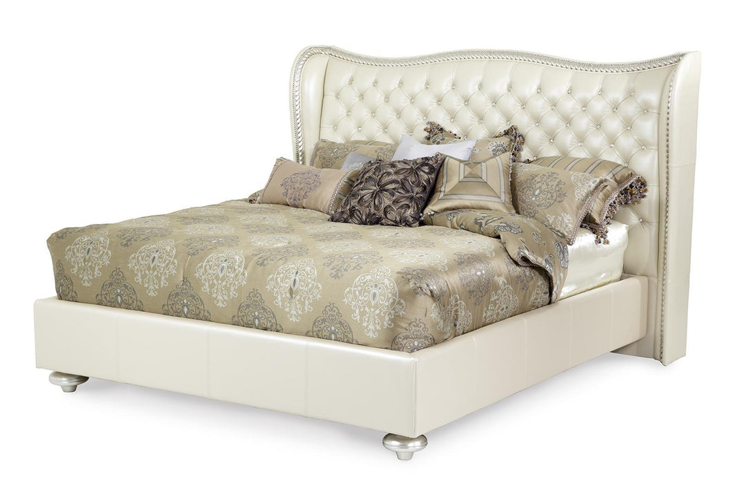AICO Hollywood Swank King Upholstered Platform Bed in Pearl