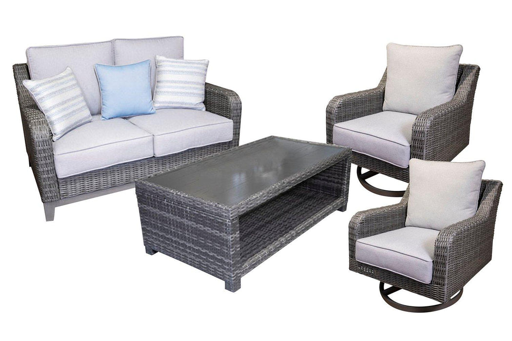 Elite Park Outdoor Loveseat, Lounge Chairs and Cocktail Table - BWO Furniture & Mattresses