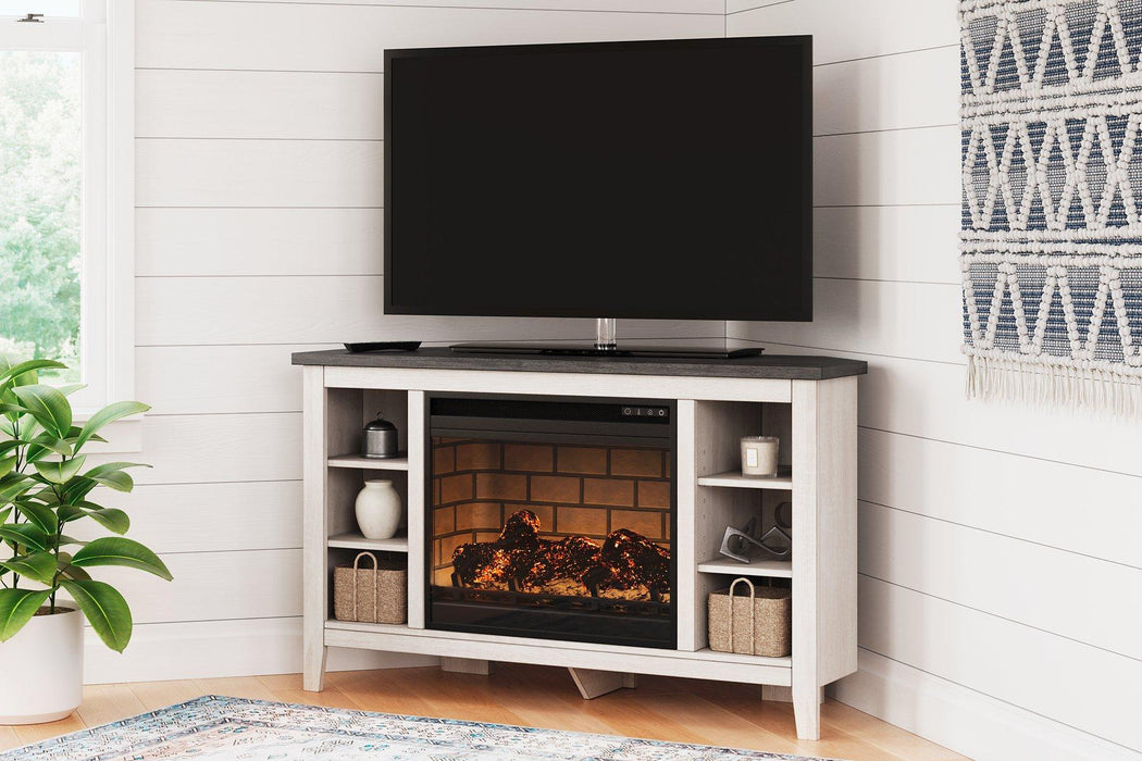 Dorrinson Corner TV Stand with Electric Fireplace - BWO Furniture & Mattresses