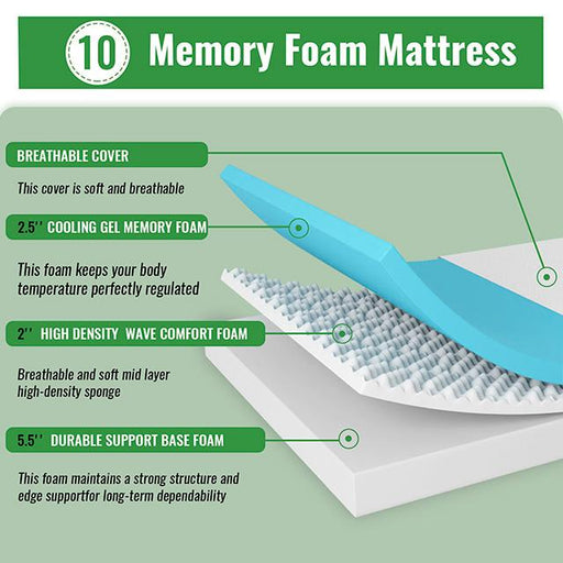 Coreopsis 10" Twin Memory Foam Wave Comfort - BWO Furniture & Mattresses