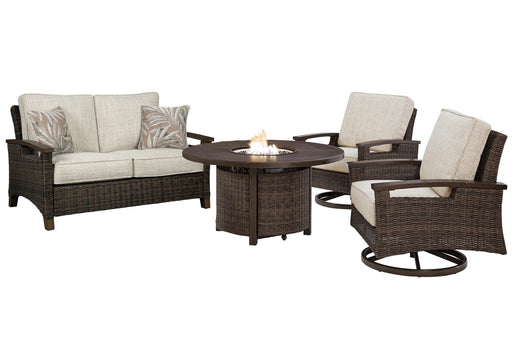 Paradise Trail Outdoor Loveseat, Lounge Chairs and Fire Pit Table - BWO Furniture & Mattresses