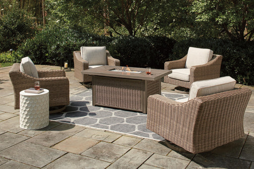 Beachcroft Beachcroft Fire Pit Table with Four Nuvella Swivel Lounge Chairs - BWO Furniture & Mattresses