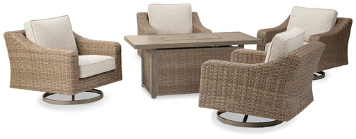 Beachcroft Beachcroft Fire Pit Table with Four Nuvella Swivel Lounge Chairs - BWO Furniture & Mattresses
