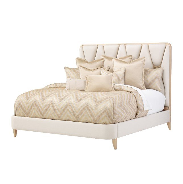 AICO La Rachelle King Upholstered Panel Bed in Medium Champagne