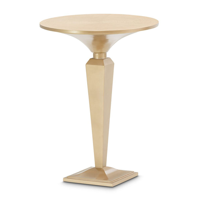 AICO Malibu Crest Round Pedestal Tea Table in Crotch Mahogany