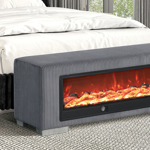 Elnath Bench w/ Visual Wood Log Fireplace Gray - BWO Furniture & Mattresses