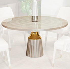 AICO Furniture Carmela Round Dining Table in Shimmer Ivory image