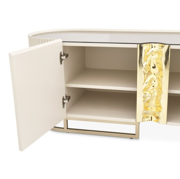 AICO Furniture Lisbon Media Cabinet in Silken Cream Bronze