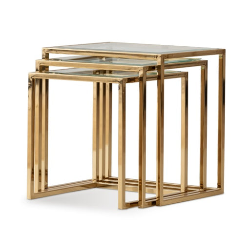 AICO Furniture Savannah Breeze 3pc Nesting Tables Set in Bright Gold image