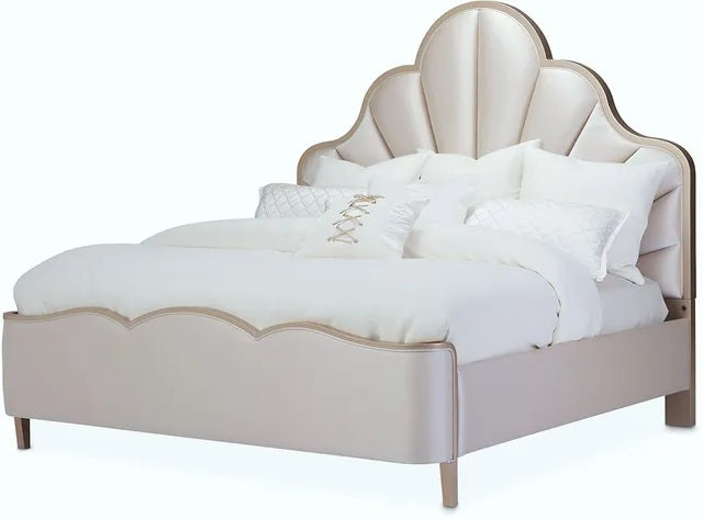 AICO Malibu Crest Cal King Scalloped Panel Bed in Chardonnay